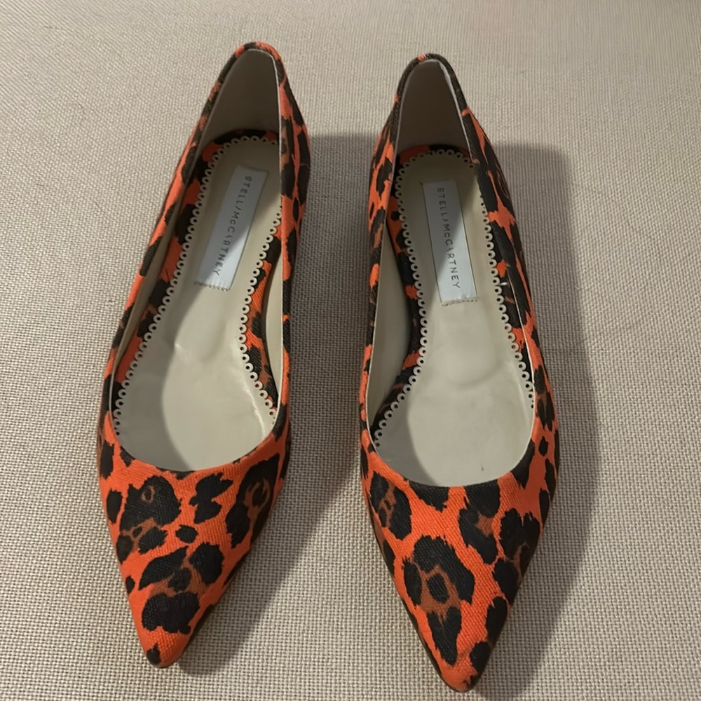 Stella McCartney animal print linen fabric pointy flat ballet flats